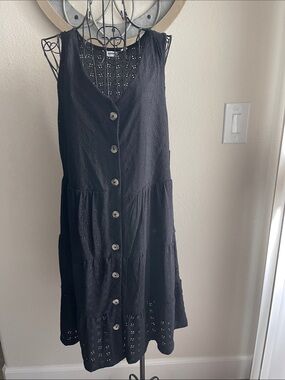 Sonoma Black Eyelet Button-Front Midi Dress
